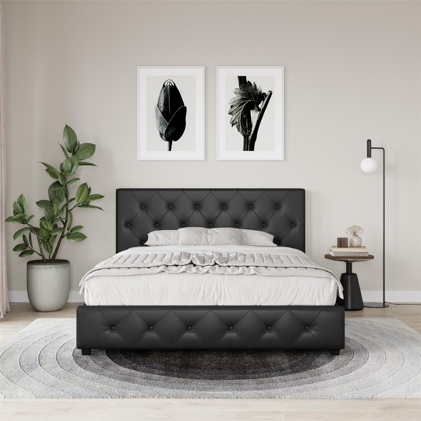 DHP Dakota Tufted Upholstered Storage Bed Frame, Queen, White Faux Leather