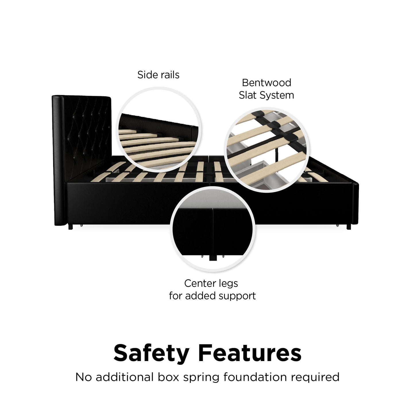 DHP Dakota Tufted Upholstered Storage Bed Frame, Queen, White Faux Leather