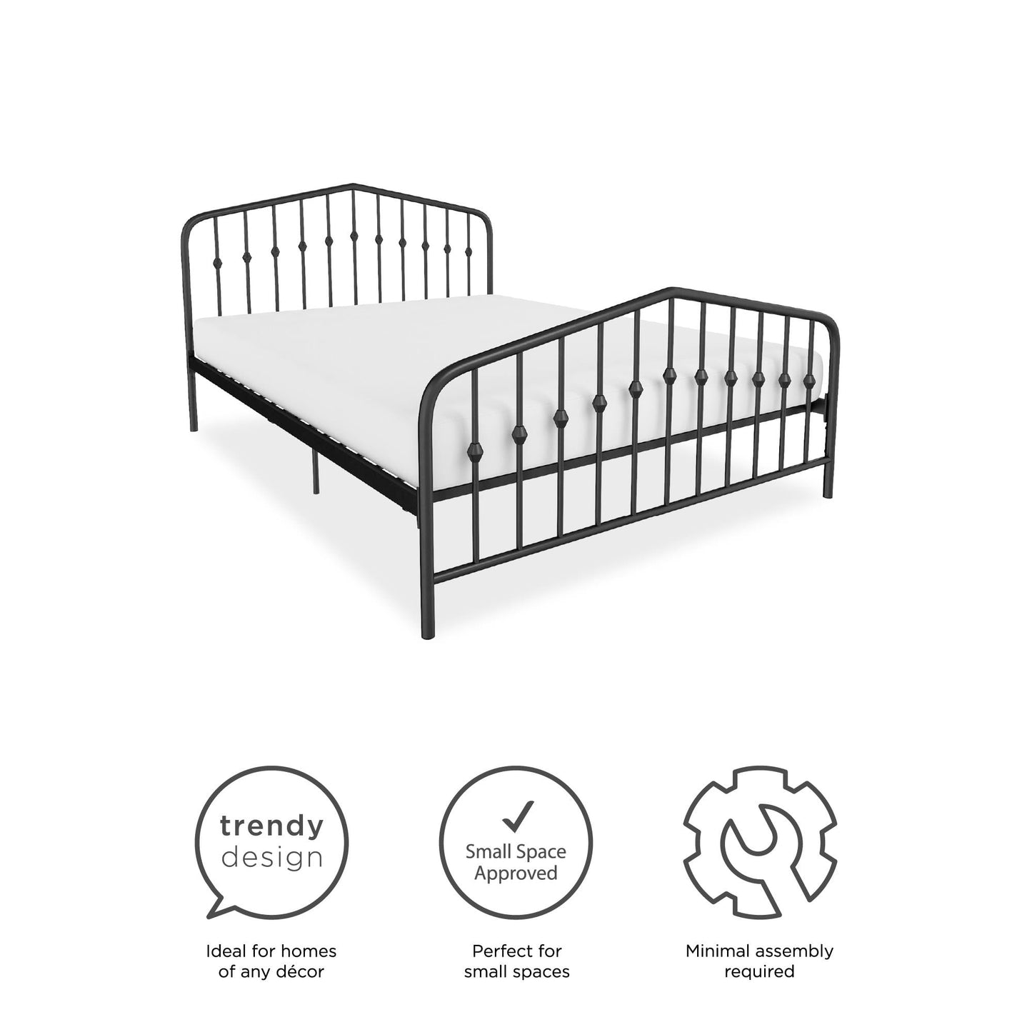 Novogratz Bushwick Metal Platform Bed and Adjustable Frame, Full, Black