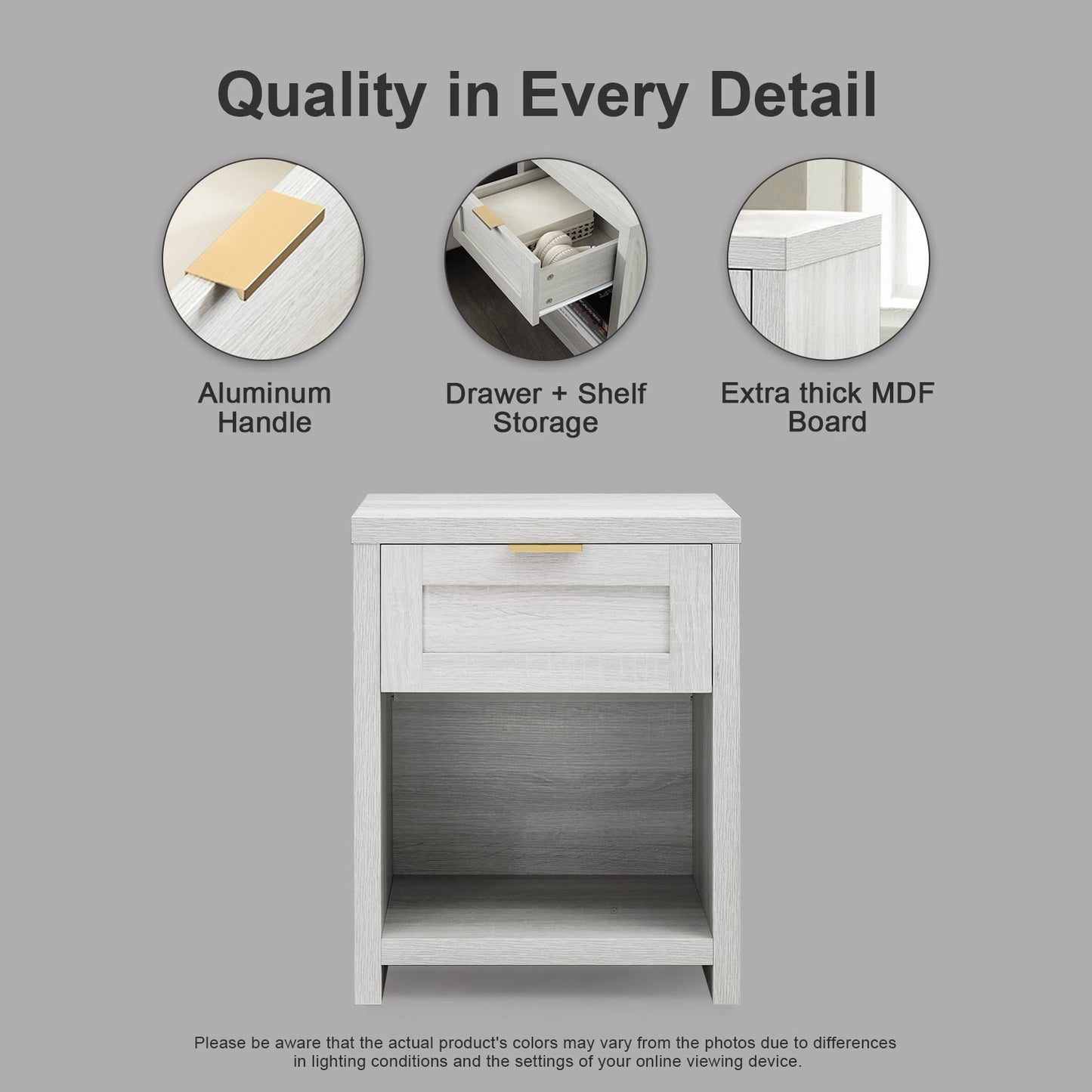 OAKHAM Farmhouse Nightstands Set of 2, Boho End Table with Drawer and Open Shelf, Bedside Table for Bedroom Living Room, Pale Oak