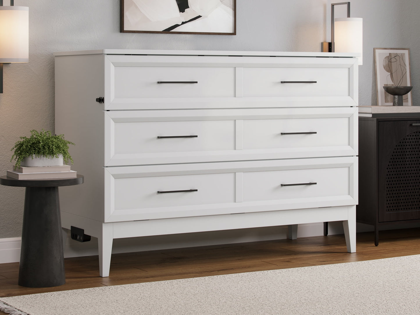 AFI Santa Fe Full Wood Murphy Bed Chest with Mattress and Built-in Charger, White