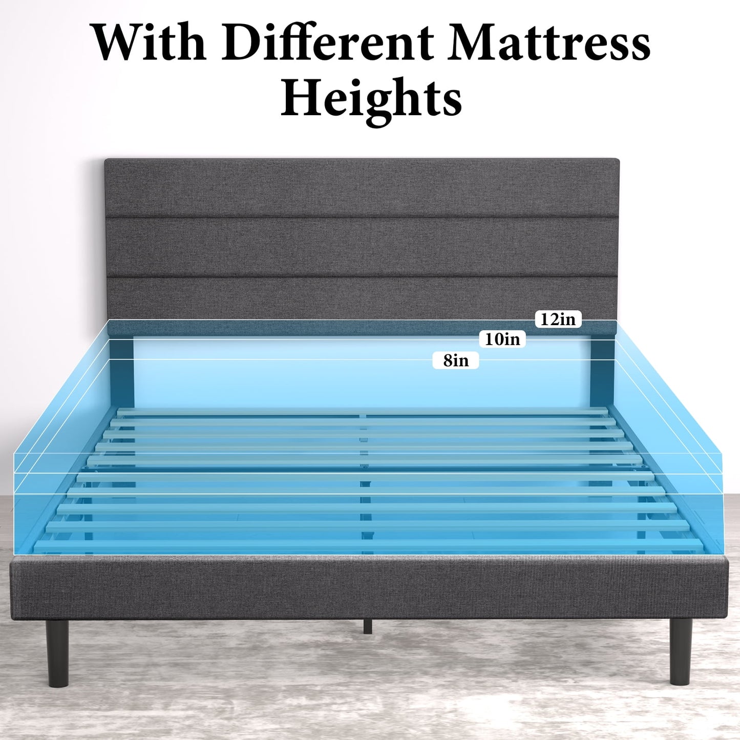 LAFGUR Full Size Platform Bed Frame with Fabric Upholstered Headboard and Wooden Slats Support, Fully Upholstered Mattress Foundation/No Box Spring Needed/Easy Assembly, Dark Grey