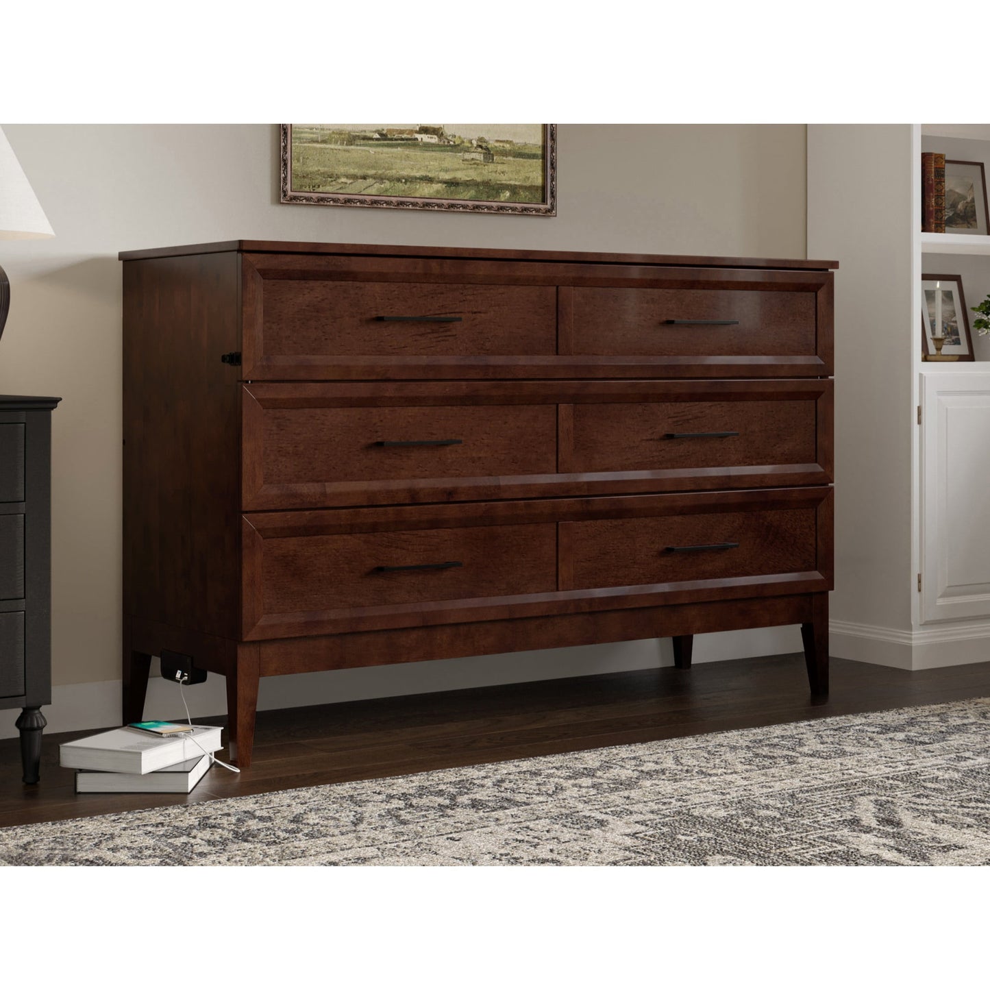 AFI Santa Fe Queen Wood Murphy Bed Chest with Mattress and Built-in Charger, Walnut