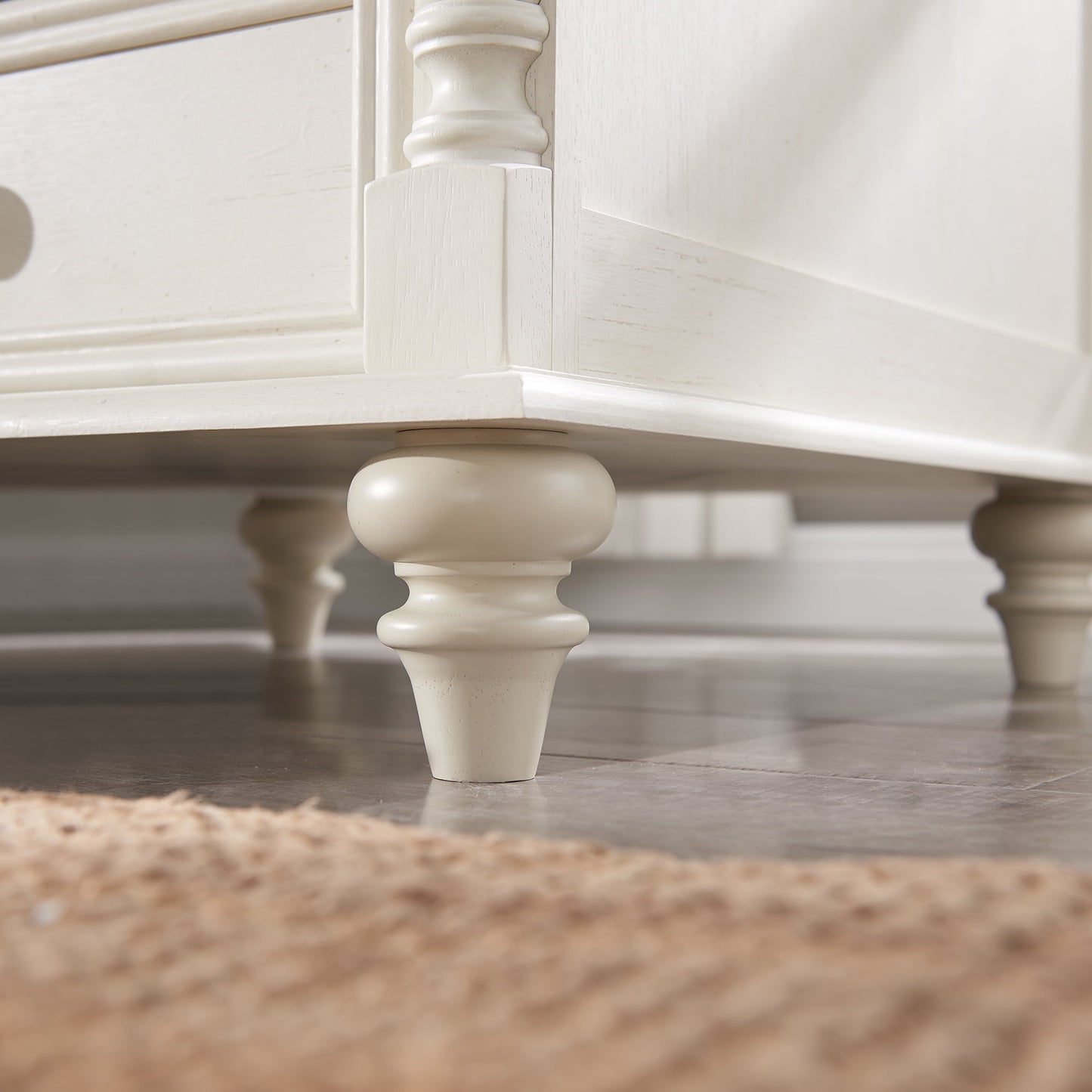 OKD Farmhouse 24in End Side Table with 2 Drawers Nightstand with Charging Station Rustic Wood Square for Living Room, Bedroom, Antique White