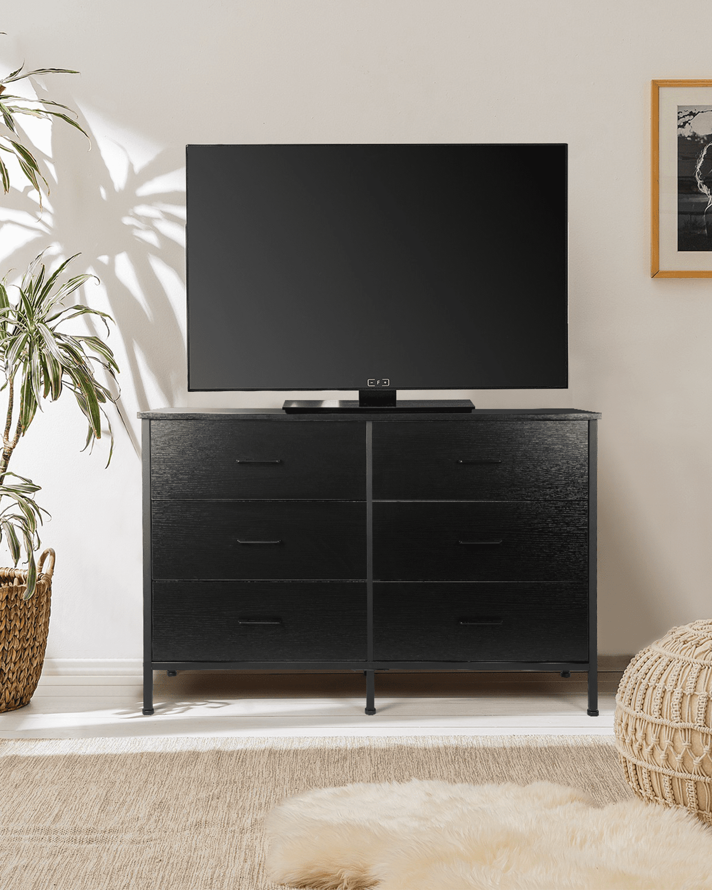 Extra Savings! Richya 47.3in Drawer Dresser Chest of 6 Drawers for Bedroom, Steel Frame, Black Storage Cabinet - Walmart.com