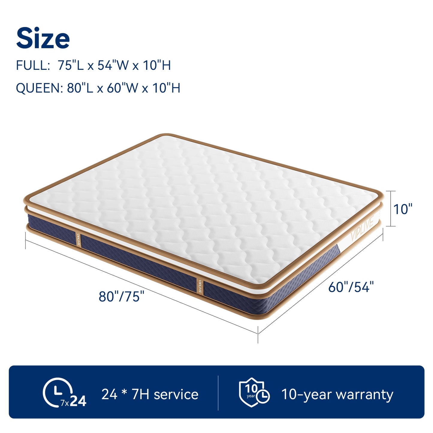 VIPLIVE 10 Inch Queen Mattress - Memory Foam & Hybrid Innerspring, Compressed in Box