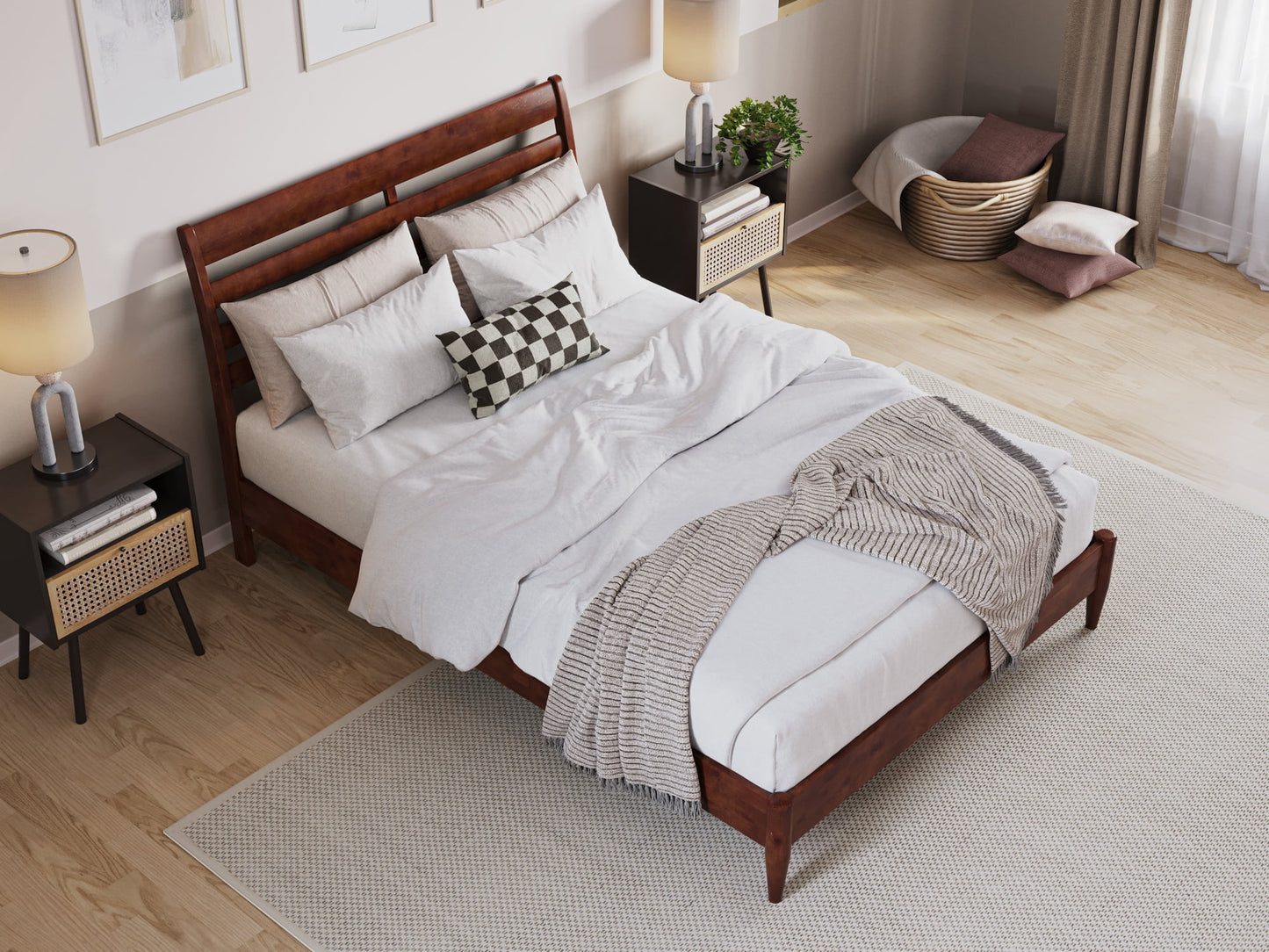 AFI Savannah Full Solid Wood Low Profile Platform Bed, Walnut