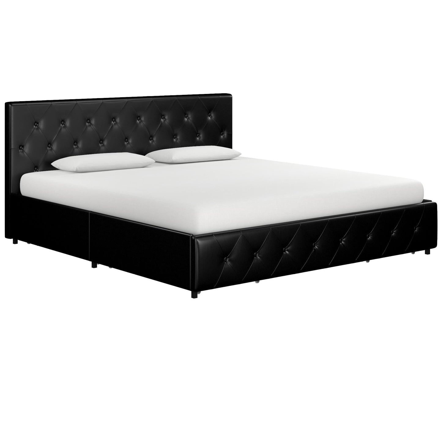 DHP Dakota Tufted Upholstered Storage Bed Frame, King, Black Faux Leather