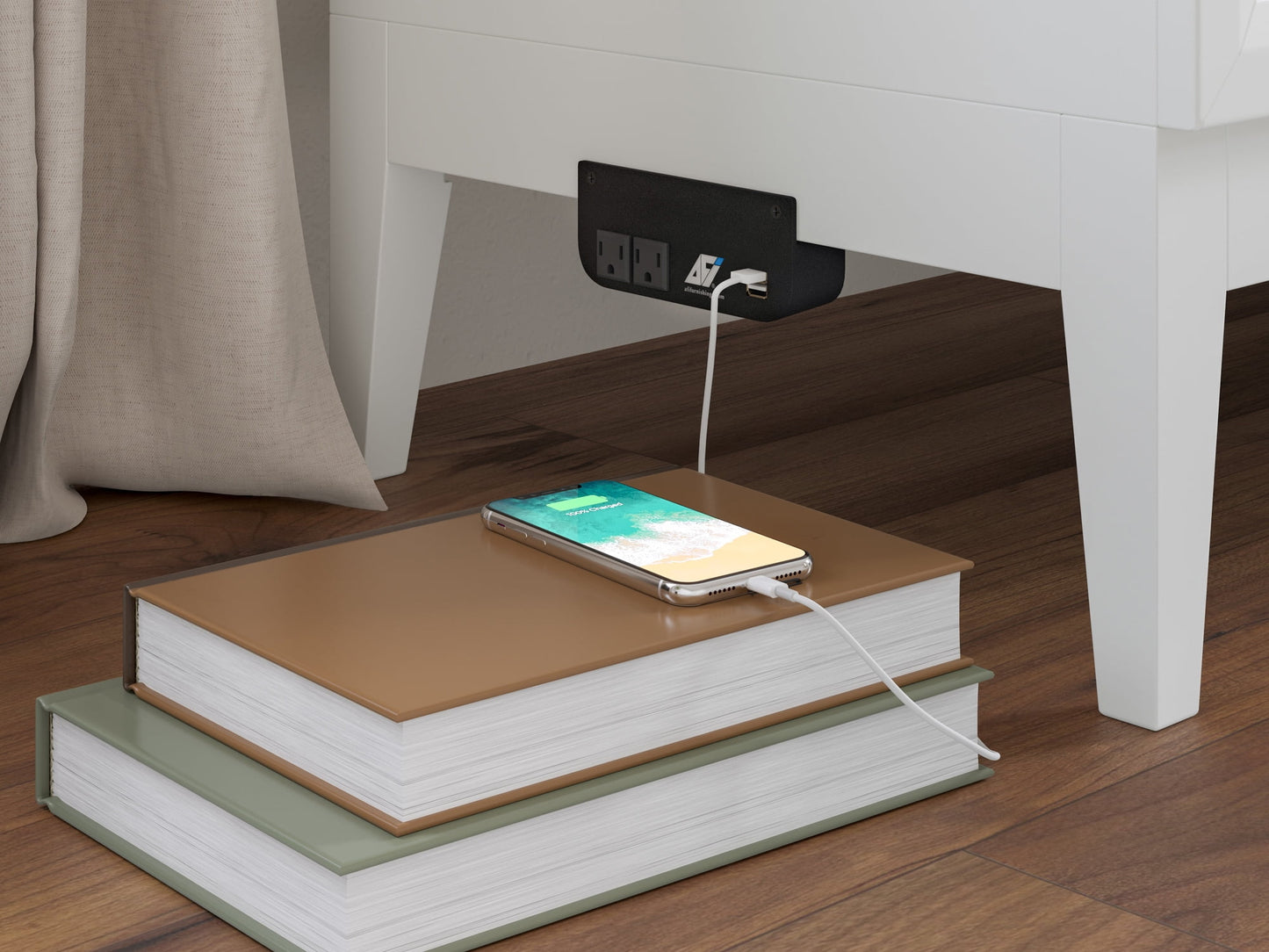 AFI Santa Fe Queen Wood Murphy Bed Chest with Mattress and Built-in Charger, White