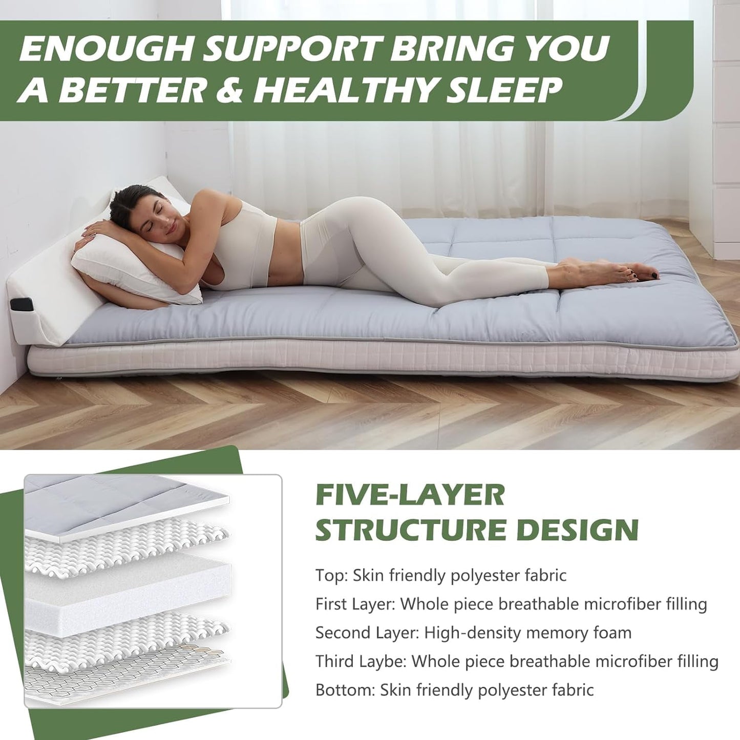 Slsy Upgraded 6in Extra Thick Japanese Floor Mattress Futon Mattress, Foldable Mattress Tatami Pad Floor Mattress for Adults Floor Bed Roll Up Mattress Guest Mattress Camping Mattress