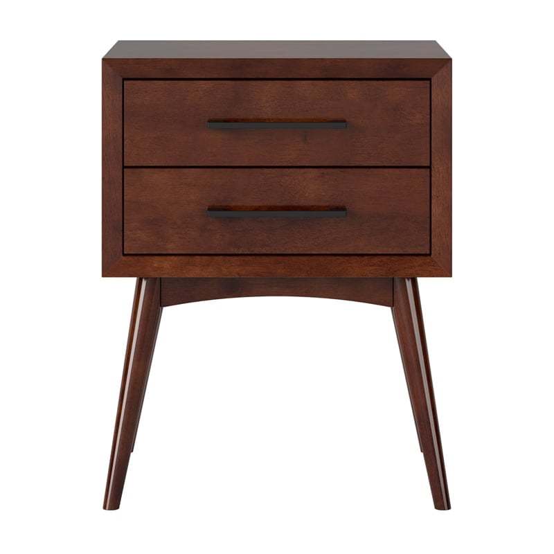 AFI Pasadena Solid Wood Mid-Century Modern Nightstand with 2 Drawers, Walnut