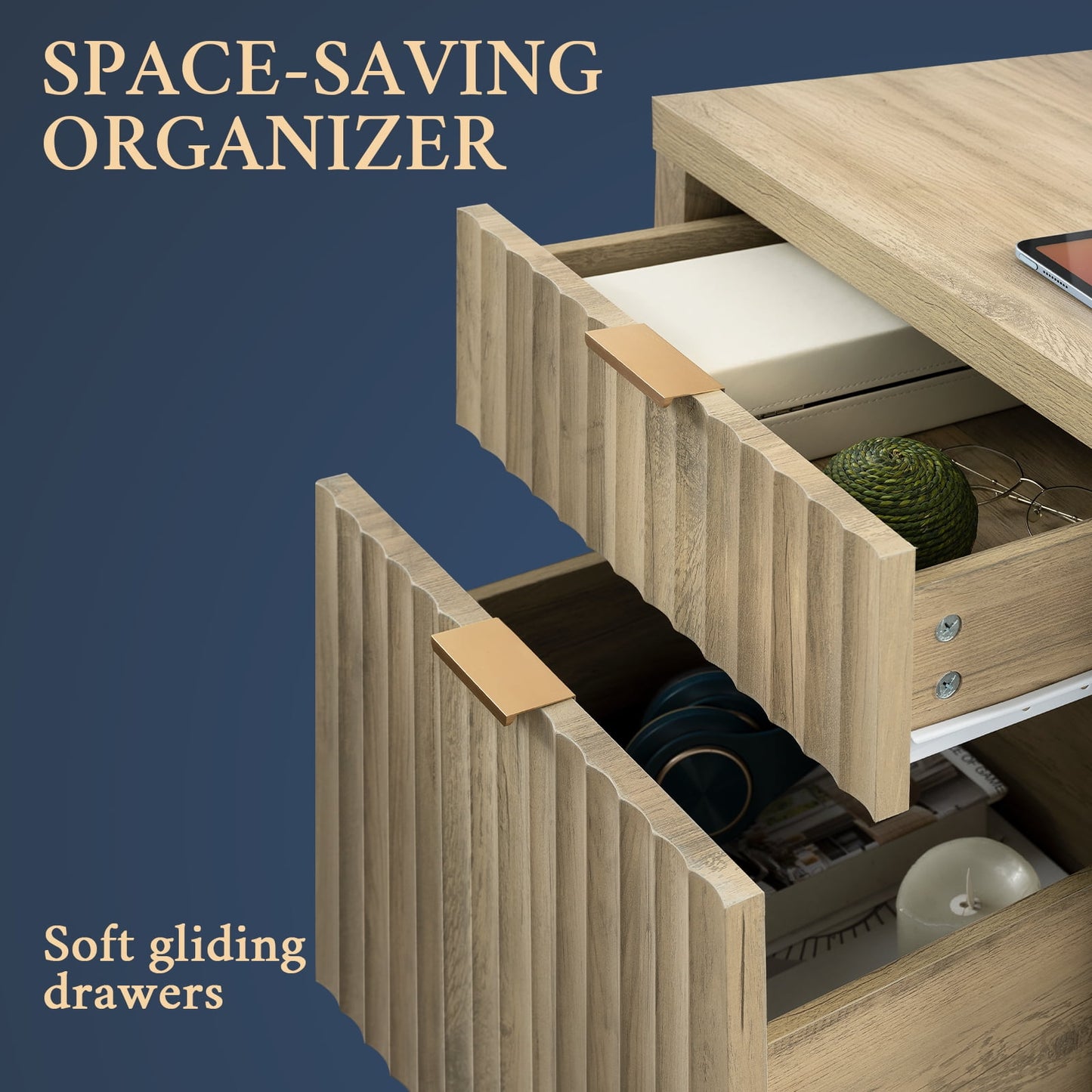 OAKHAM 2-Drawer Nightstand with Charging Station, Farmhouse Bedside table with USB/Type-C Ports