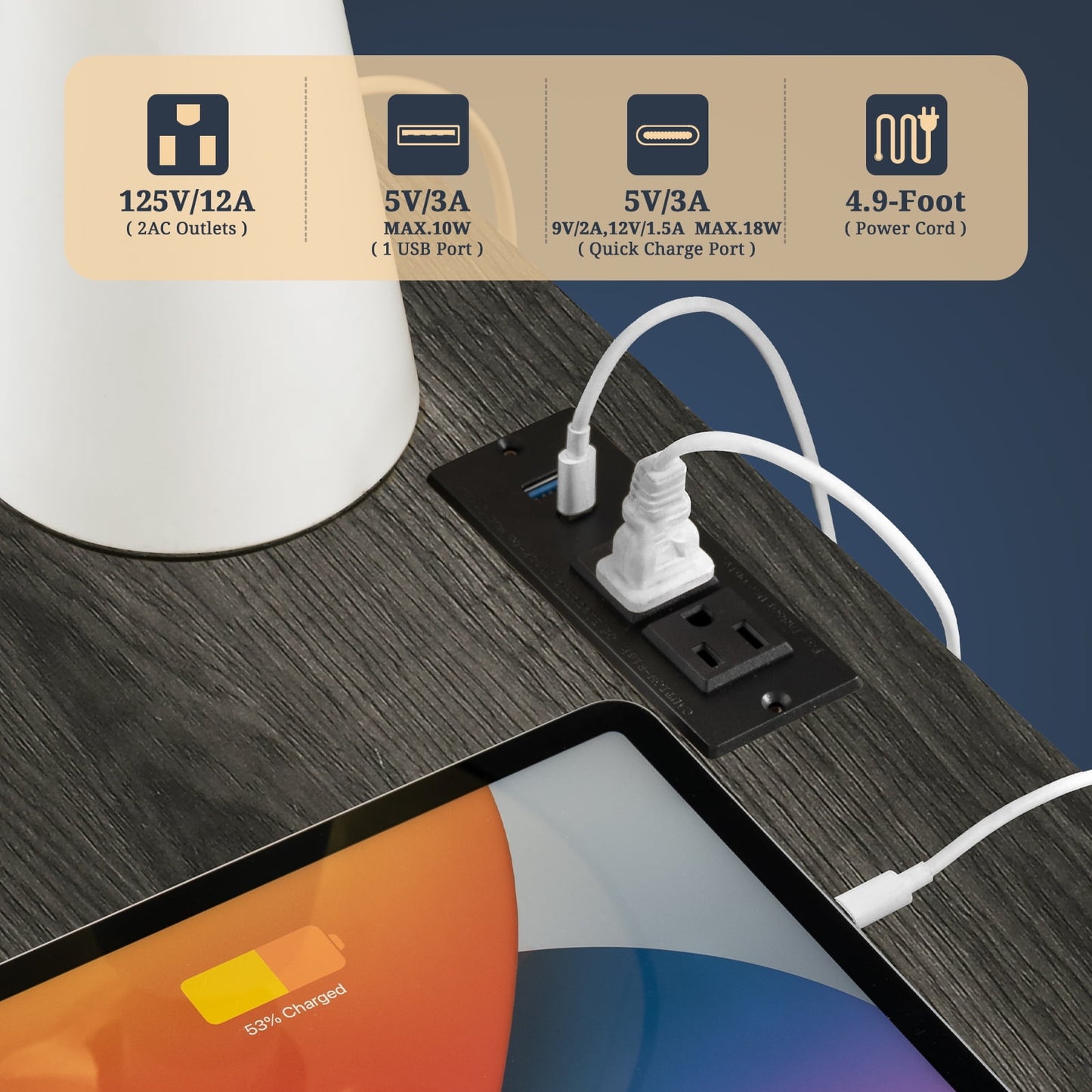 OAKHAM 2 Drawer Nightstand with Charging Station, Farmhouse End Table with USB/Type-C Ports