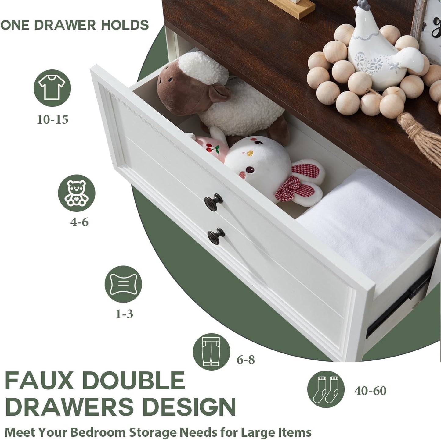 SinCiDo Farmhouse Dresser for Bedroom w/6 Drawers, Wood Rustic Tall Dresser Chest of Drawer for Closet, Living Room