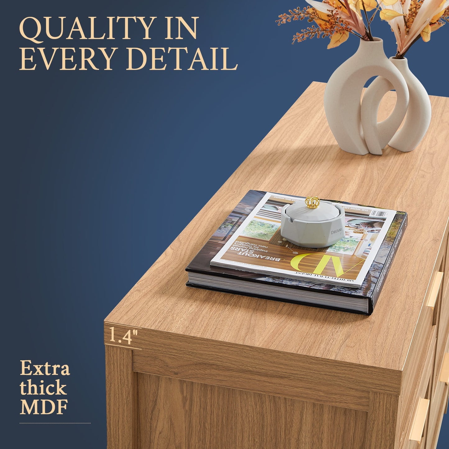 OAKHAM 6 Drawer Dresser, Wooden Chests of Drawers, Modern Large Dressers for Bedroom, Weathered Oak