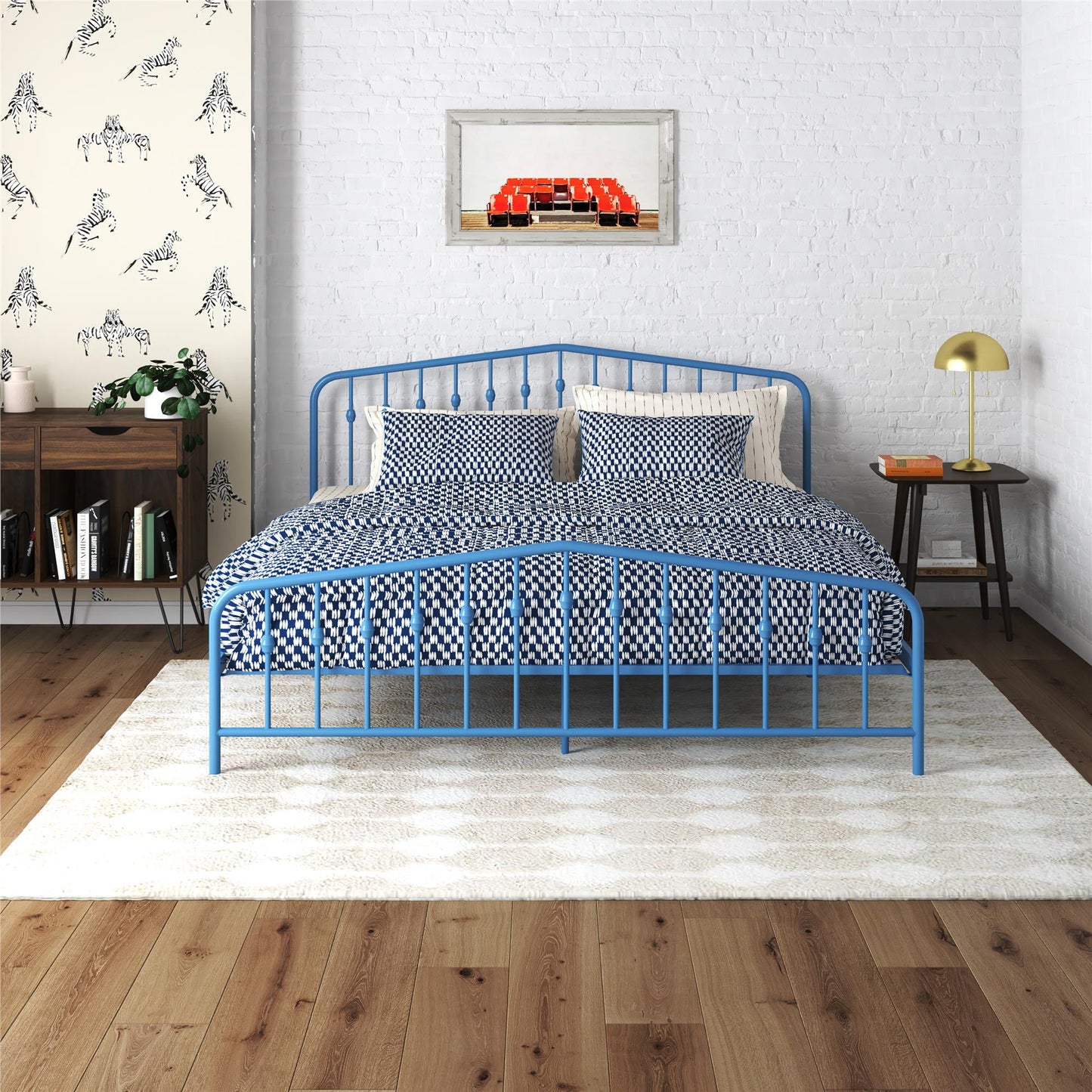 Novogratz Bushwick Metal Bed, King, Blue