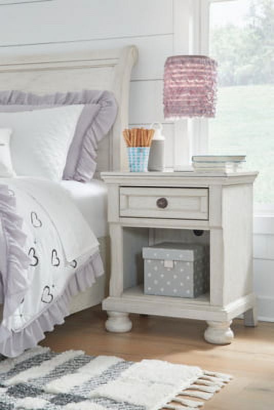 Ashley Signature Design Robbinsdale Nightstand, 1 Drawer, Antique White for Bedroom
